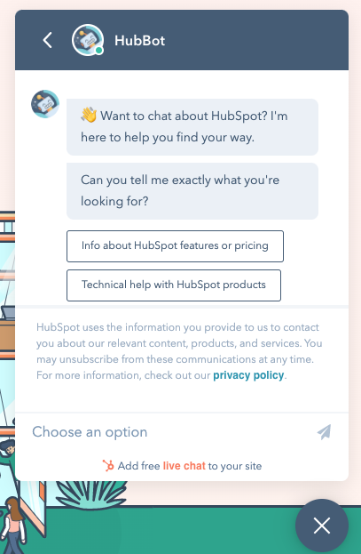 HubSpot website chat widget